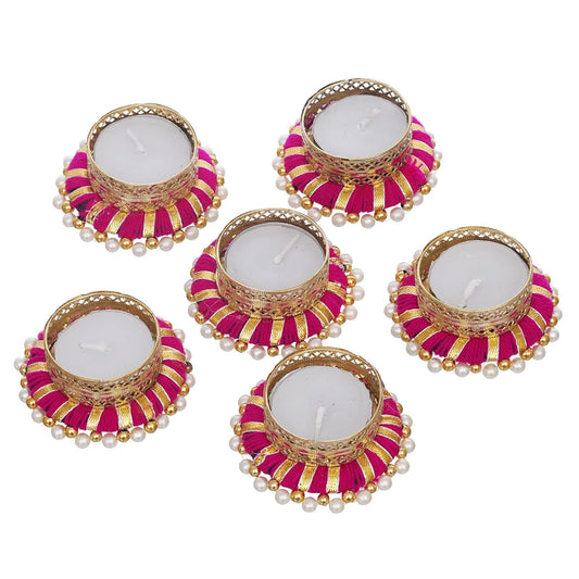 Handicrafts Handcrafted TeaLight Candle Holders for Diwali Decoration/Diya with Candles Set Of 6